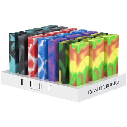 White Rhino Dual Original Silicone Container w/ Glass Straw & Chillum - Assorted Colors (21 Count Display)
