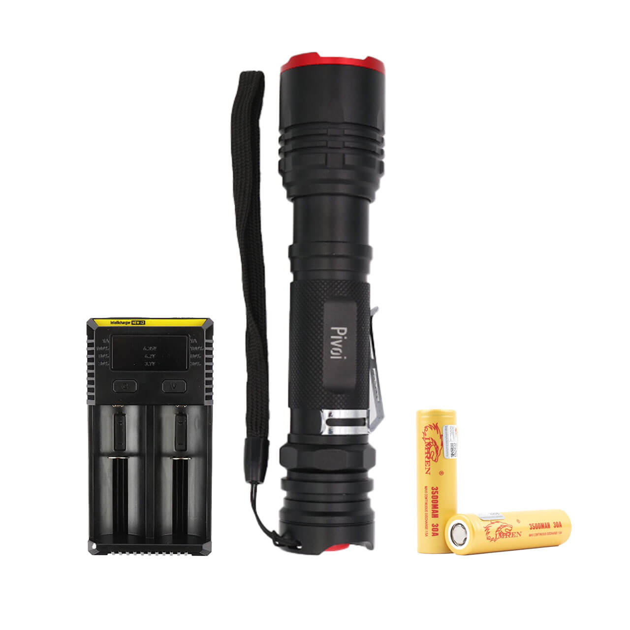 15W Water Resistant Flashlight with NiteCore I2 IntellCharger and 2 x 18650 Battery
